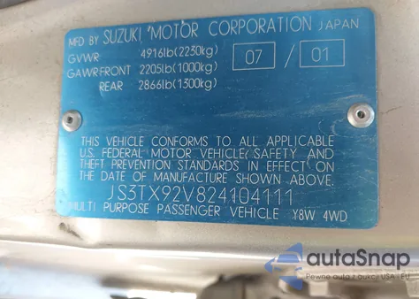 2002 Suzuki Xl-7 Limited/Plus/Standard/Touring из США, поврежденный, VIN JS3TX92V824104111